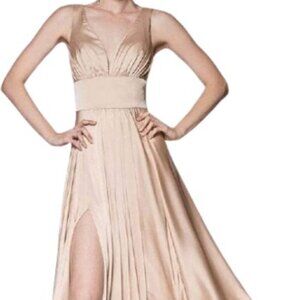NWT Cinderella Divine 7469 Satin Prom Dress Nude Size 24